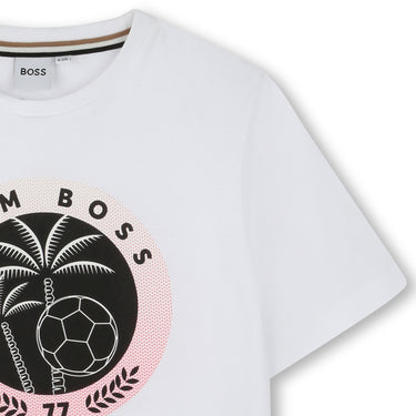 Playera blanca BOSS capsula soccer Inter Miami logo circular
